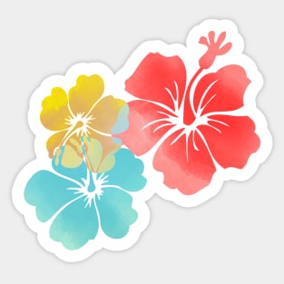 Hawaii Hibiscus, Orange, Yellow and Aqua Blue Sticker